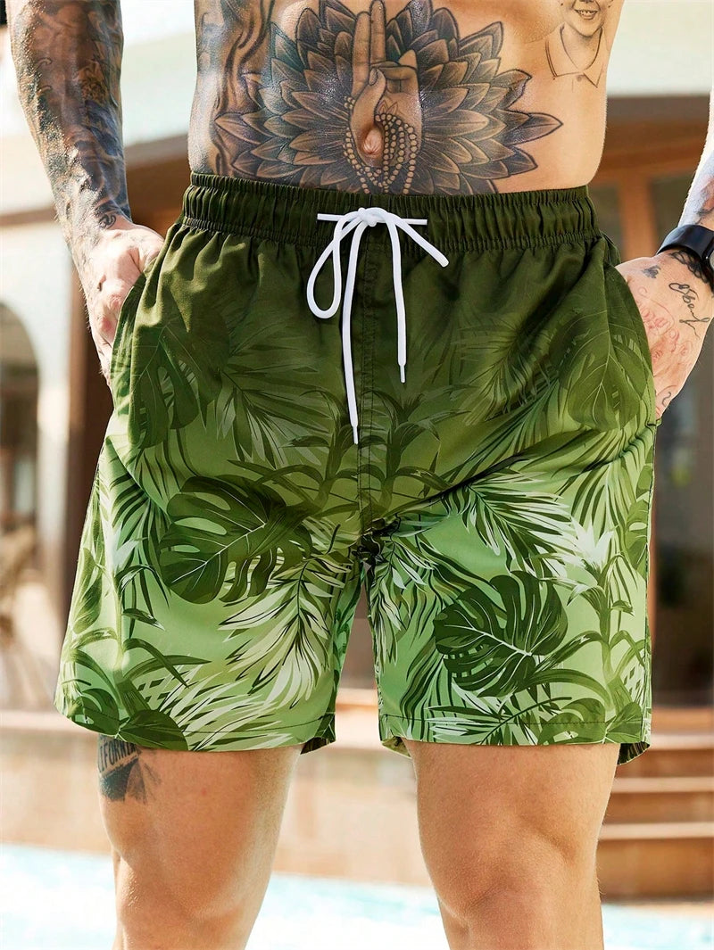 Fashion Palm Leaves Graphic Beach Shorts For Men Summer Trend Vacation 3D Printed Short Pants Casual Streetwear Swim Trunks