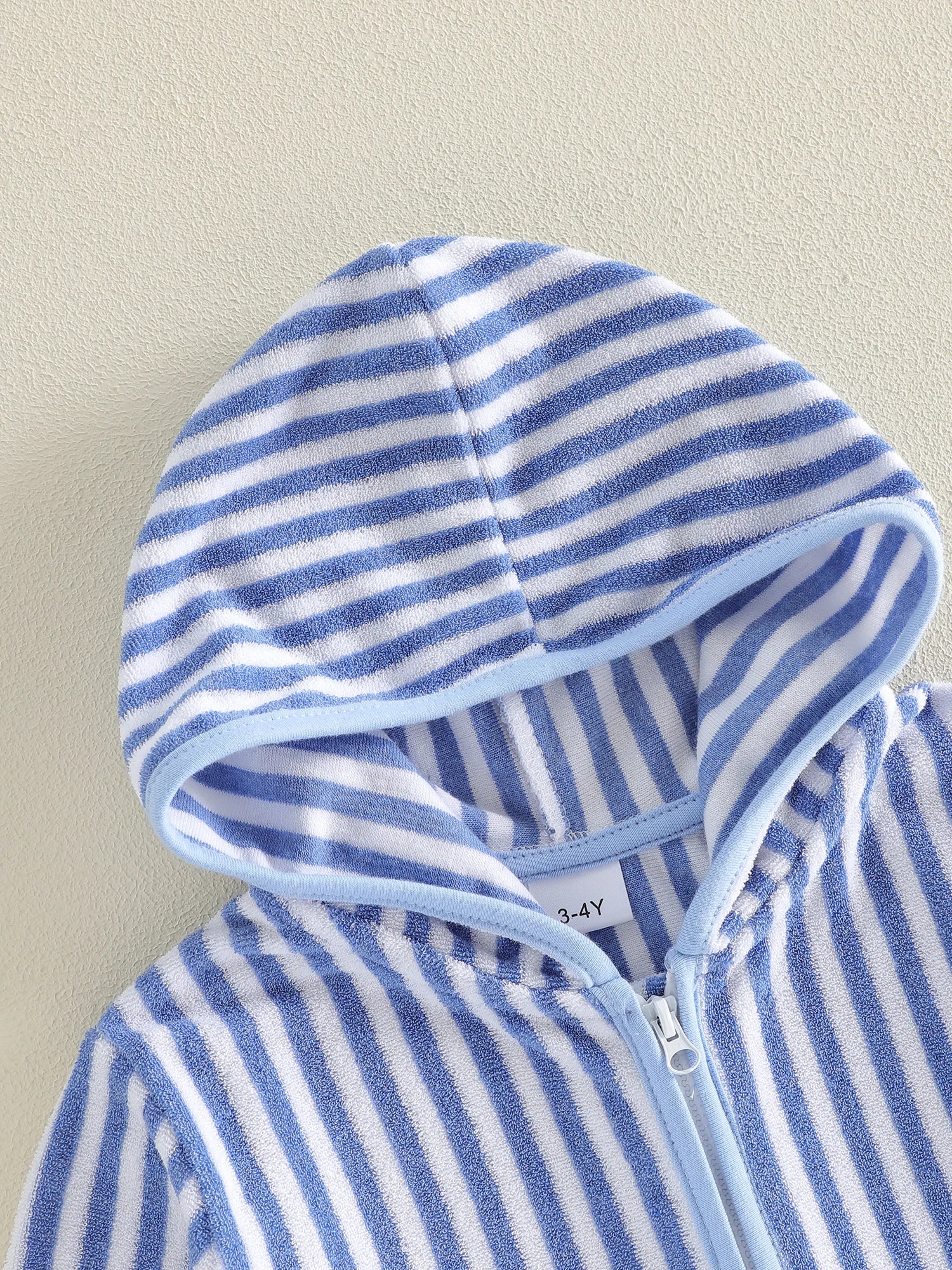 1-6Y Kids Bath Robes Towel Long Sleeve Front Zipper Striped Surf Poncho Swimming Outerwear for Boys Girls Beach Cover-ups