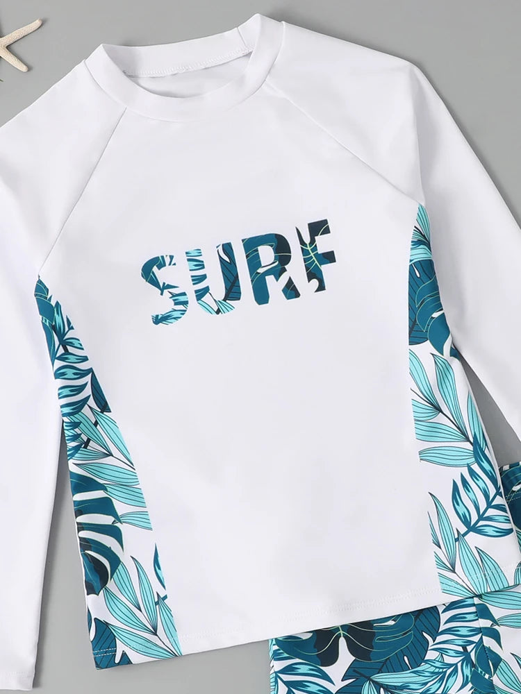 Boy Swimsuit 2026 New Geometry Print Long Sleeve Children Swimwear Summer Two Piece Kids Beach Wear Swimming Bathing Suit Men's