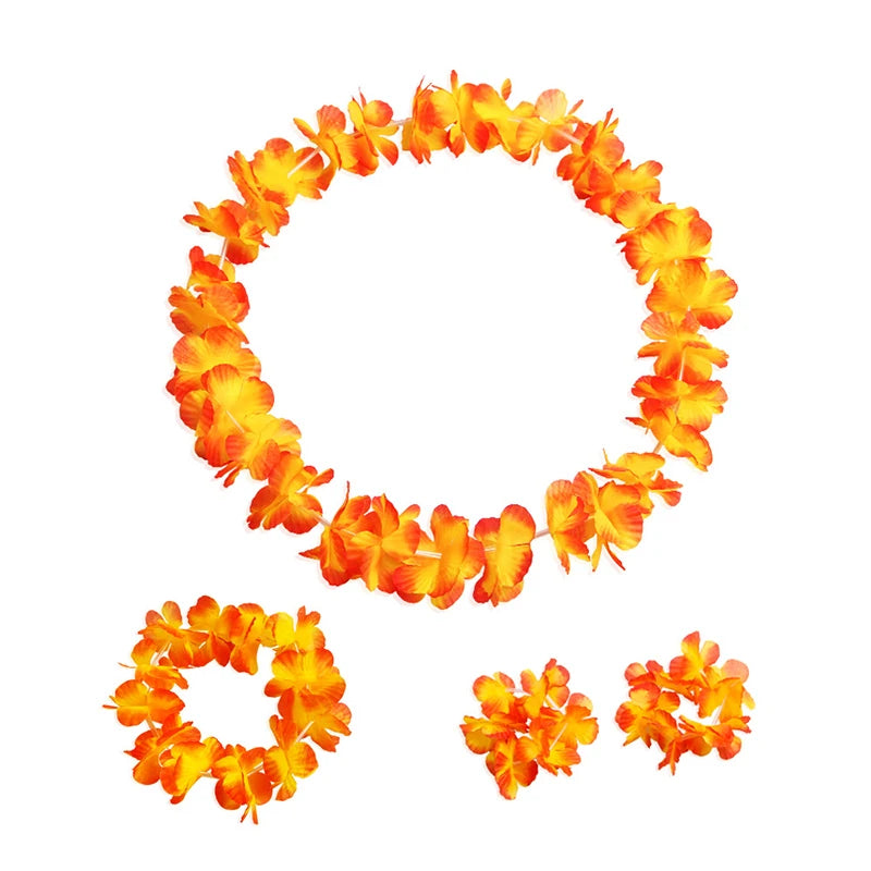 4Pcs/set Hawaiian Artificial Flowers Leis Necklace Garland Headband Wedding Birthday Beach Tropical Party Decoration