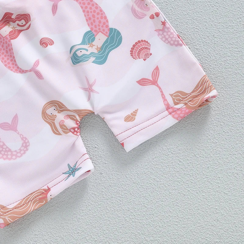 VISgogo Baby Girls Bathing Suit Sea Shell Print Long Sleeve Rash Guard Swimsuit Wide Brim Sun Hat Infant Toddler Beachwear