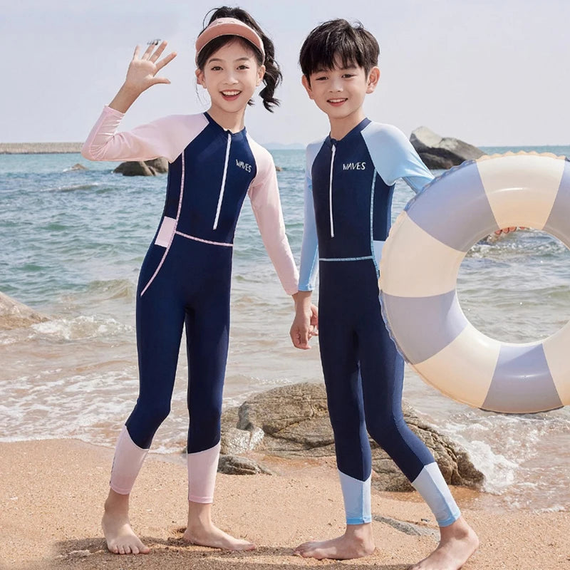 Full Body Boys Swimwear Sun Protection Kids Swimsuit One Piece Children Long Sleeve Bathing Suit Summer Swimming Pool Clothes