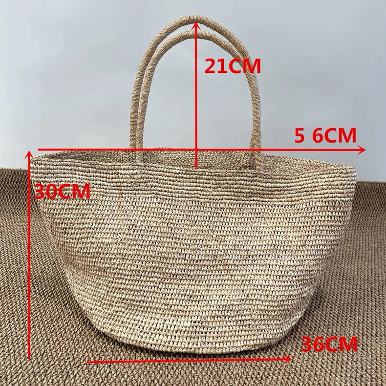 Large Handwoven Rattan Tote Bag for Women Natural Straw Beach Bag Purse Luxury Shoulder Bags Handbag Summer
