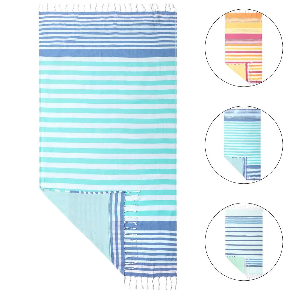 100% Cotton Turkish Tassel Beach Towel Double Layer Thickened, Soft and Sandproof Lightweight, Suitable for Outdoor Traveling