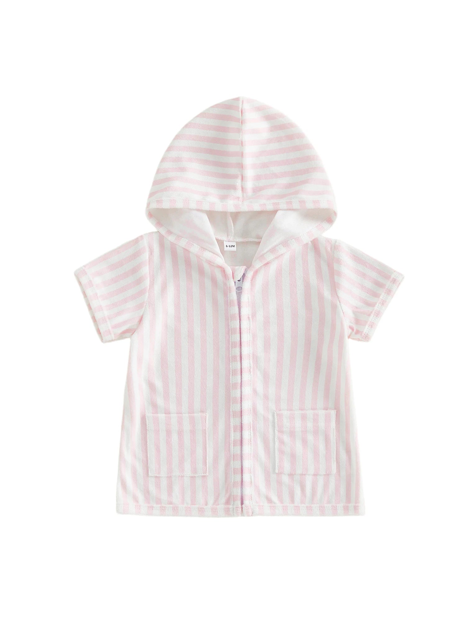 0-5Y Girls Swimwear Cover-ups Short Sleeve Zip Up Hooded Striped Bathing Suit Cover Up for Kids Pool Beach Robe 2026 New