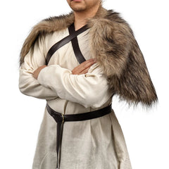 Fur Collar Cape Medieval Winter Clothing King Warrior Viking Fur Shawl With Chest Strap Faux Fur Cloak Halloween Cosplay Costume