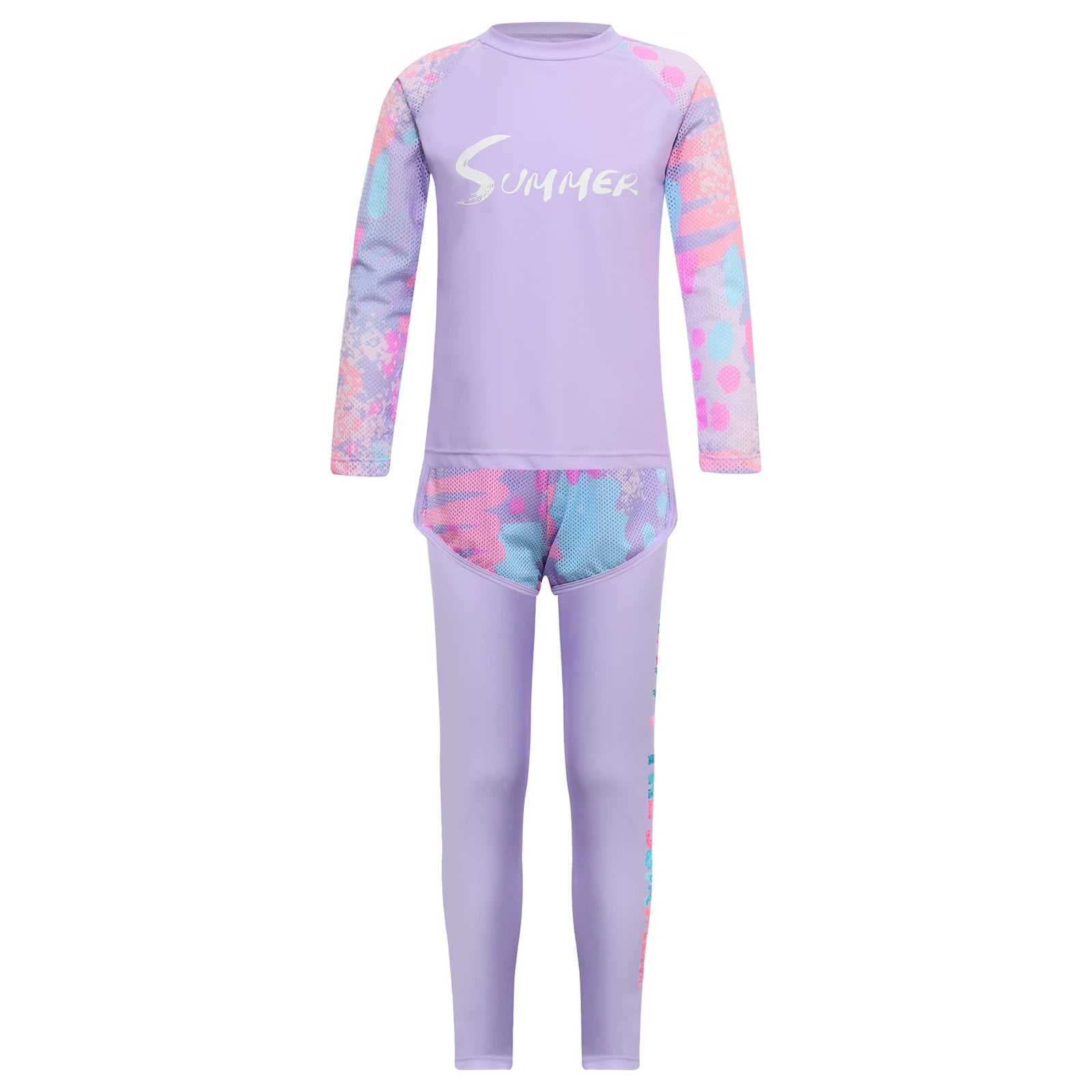 Kids Girls Swimsuit Rash Guard 3Pcs Sunsuit Outfit Long Sleeve Floral Tops Shorts Legging Child Sun Protection Pool Swimwear Set