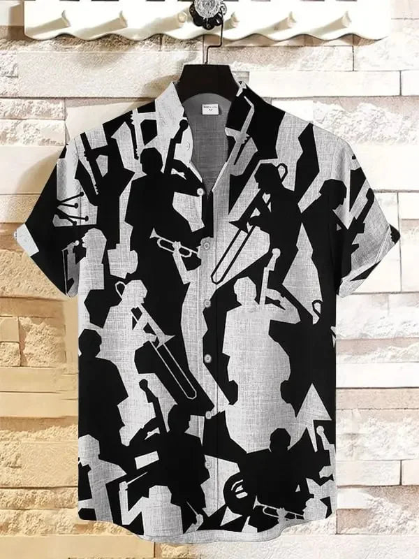 Summer Men's Printed Short Sleeve Shirt Vintage Linen Shirt Men's Festival Casual Short Sleeve Top Street Trend Fast Delivery
