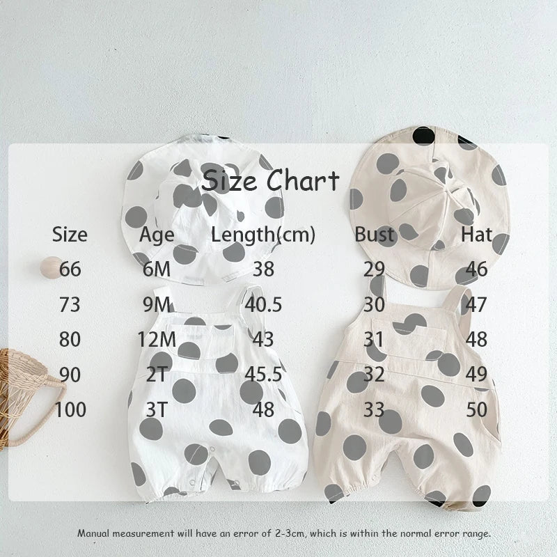 MILANCEL Summer Baby Rompers Toddler Dot Overalls Infant Girls Clothes With Hat Boys Jumpsuit
