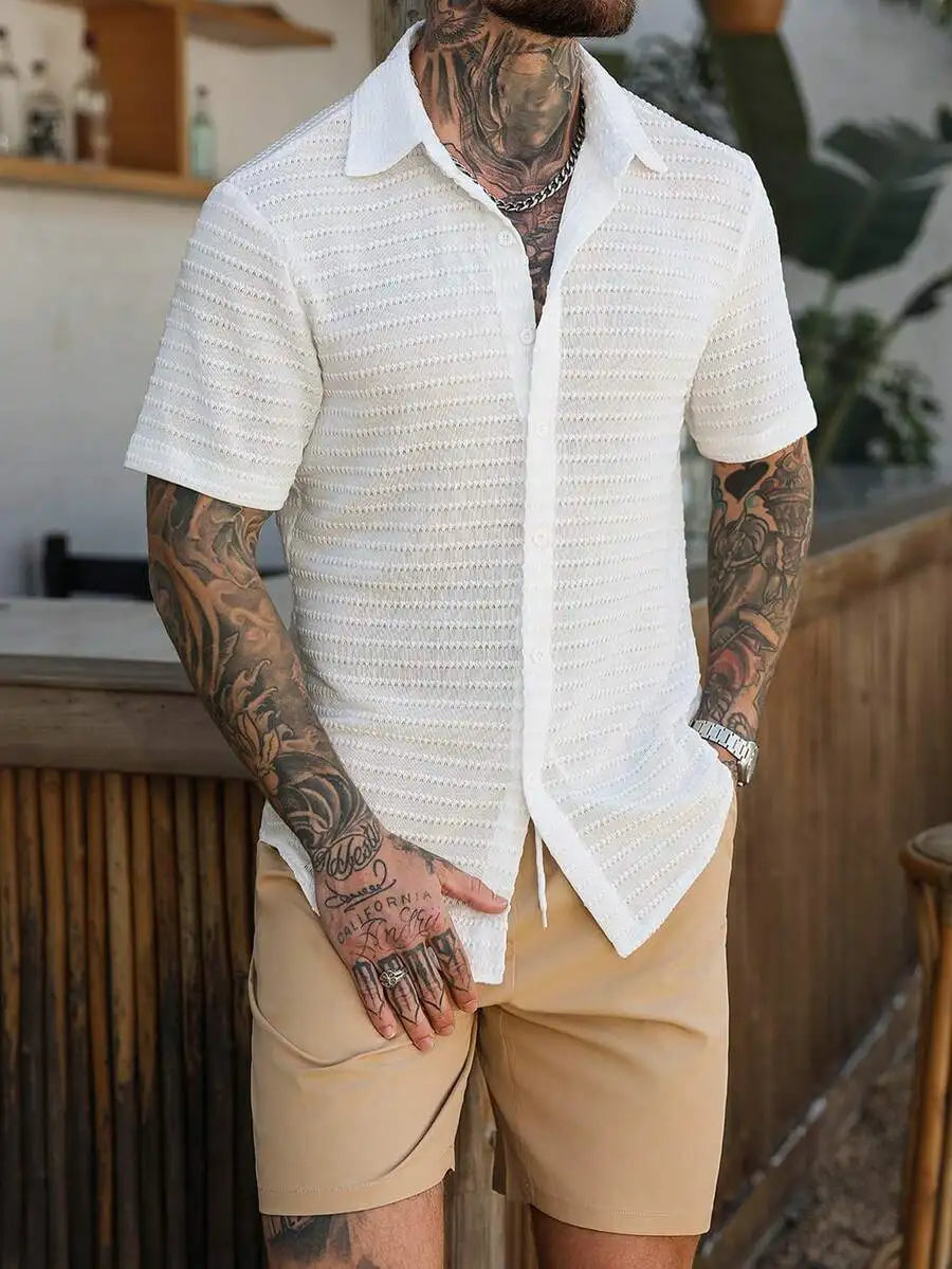 Genlund Men's Burnt Orange Summer 2 Piece Set,Boho Short Sleeve Print Shirt And Shorts,Tropical Vacation Holiday Outfit,Resort