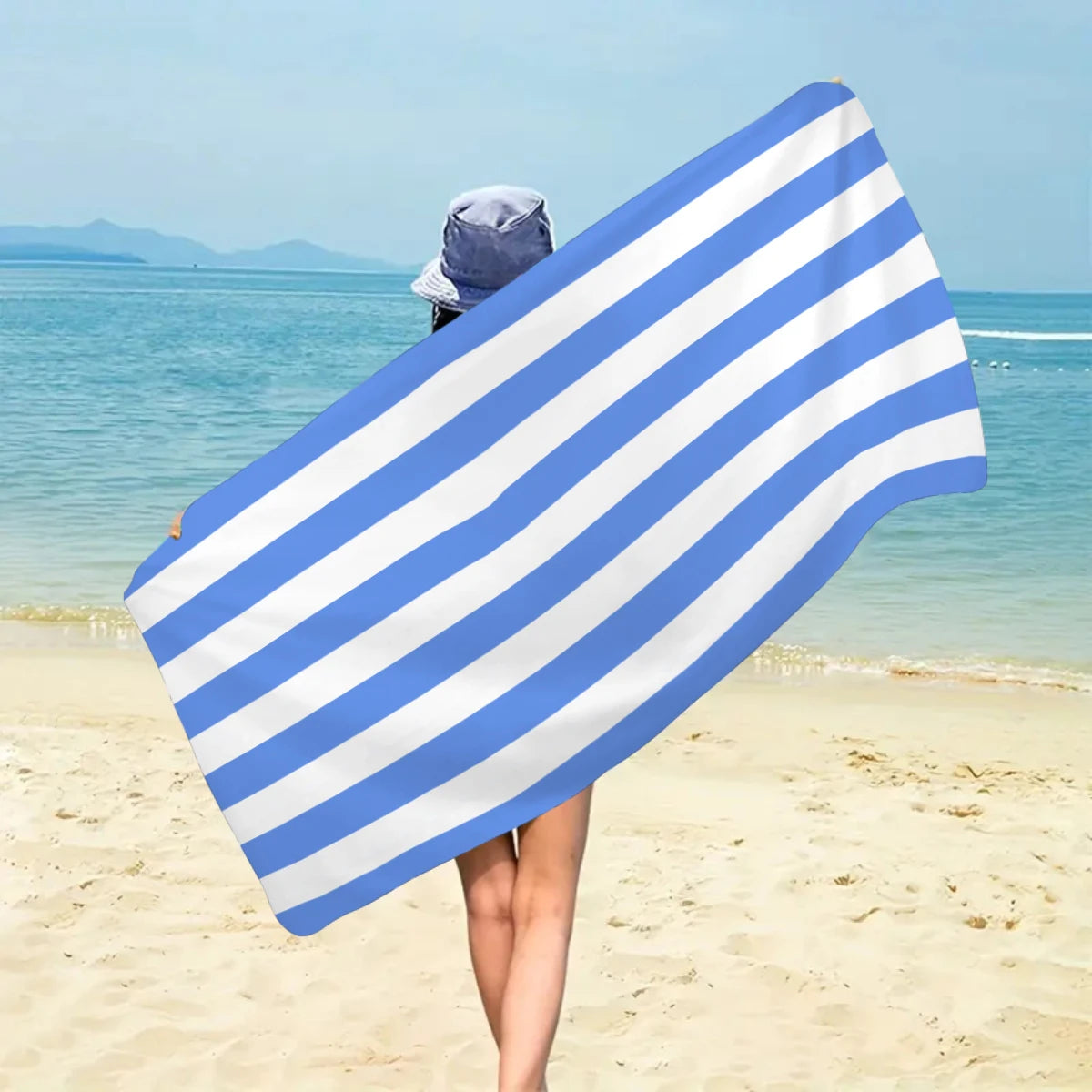1pc Minimally striped beach towel, ultra-fine fiber quick drying absorbent towel, beach swimming vacation beach towel
