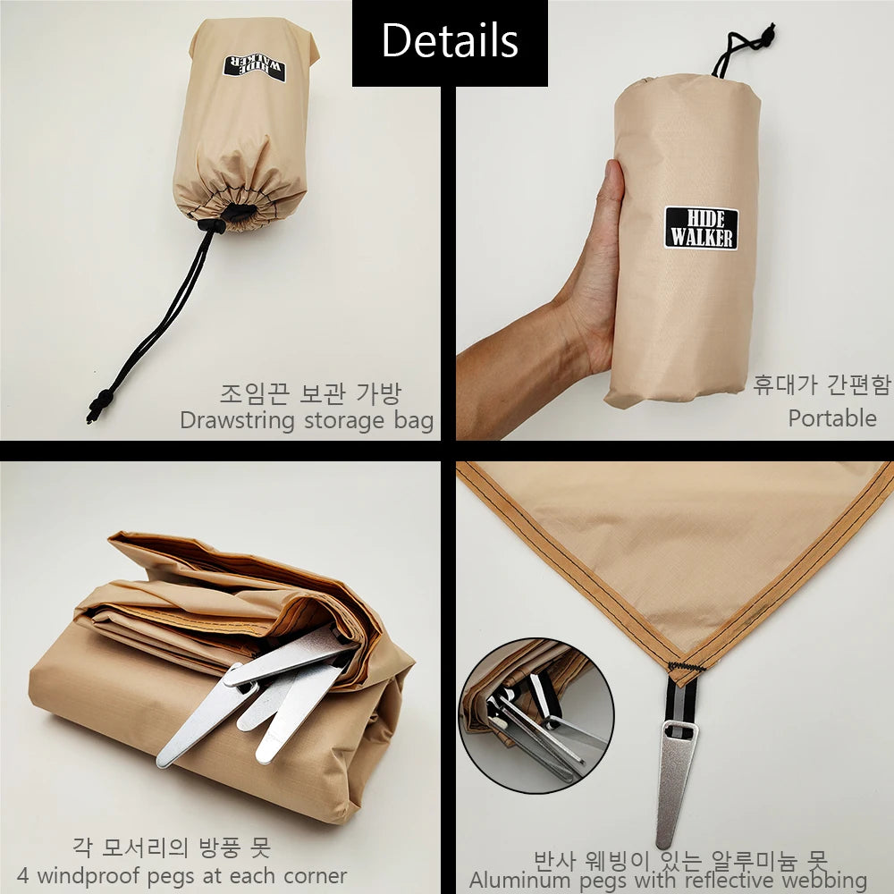 Tent Footprint Ultralight Pocket Picnic Mat with Windproof Stakes Outdoor Camping Portable Folding Waterproof Tent Ground Sheet