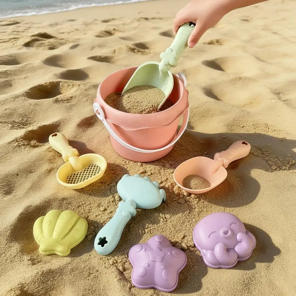 Wheat Straw Kids Beach Toy Set Summer Outdoor Sand Play Kit Eco-Friendly Portable Sand Bucket and Shovel Set Holiday Gifts