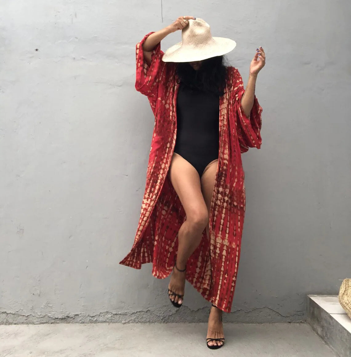 Women's Boho Stripe Tie Dye Swimsuit Cover Up with Belt Tunic Sarong Cardigan Dress Bikini Cover-ups Beach Wear Kimono