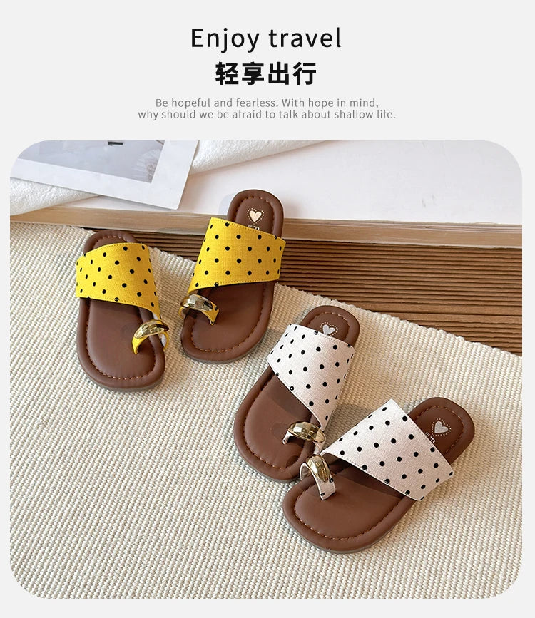 Kids Polka Dot Flip Flops Summer Open Toe Sandals with Metal Buckle Non-slip Soft Sole Beach Slippers for Girls 2026 New 26-36