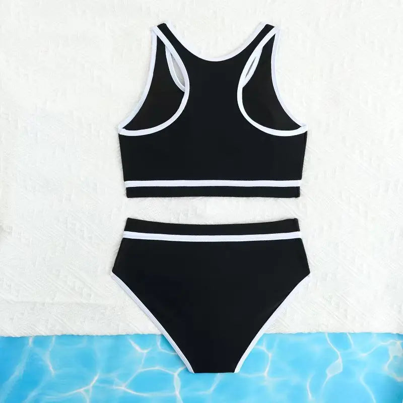 2026 Black Girls Swimsuit High Waist Bikini Kids Swimwear Female Children's Bathers Bathing Swimming Swim Suit Summer Beachwear