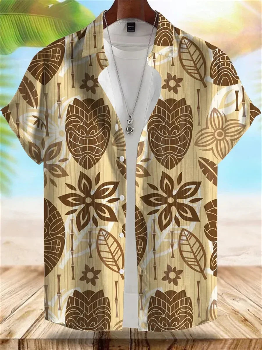 2026 Summer New Men's Tropical Floral Print Short-Sleeve Shirt, Casual Loose Fit, Vacation Style, Beachwear, Hawaiian Shirt