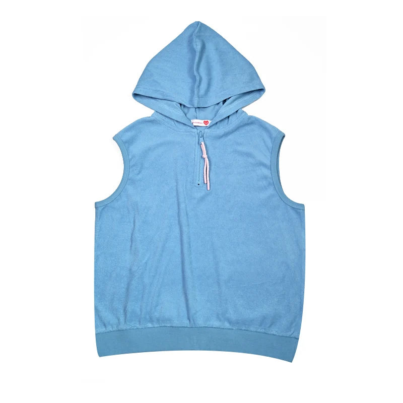 Summer Terry Sibling Clothing Set for Boys And Girls Blue Shirt for Boy Girl Dress Zipper With Colorful Drawstring Teens Outfit