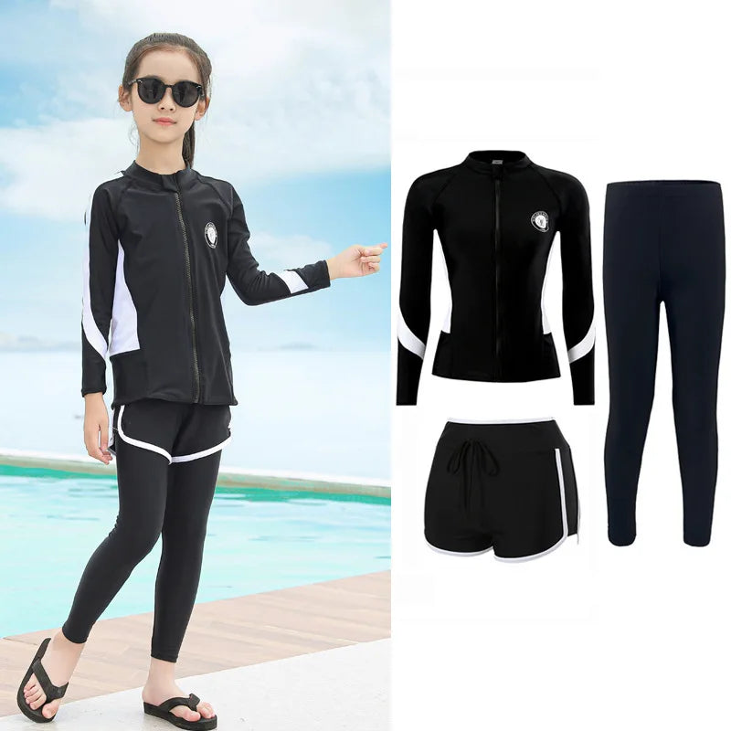 Boys'  Girls Rash Guard Set - 3 Piece Sun UV Protective  Long Sleeve Swim Shirt+Trunks+Leggings Bathing Suit Swimwear