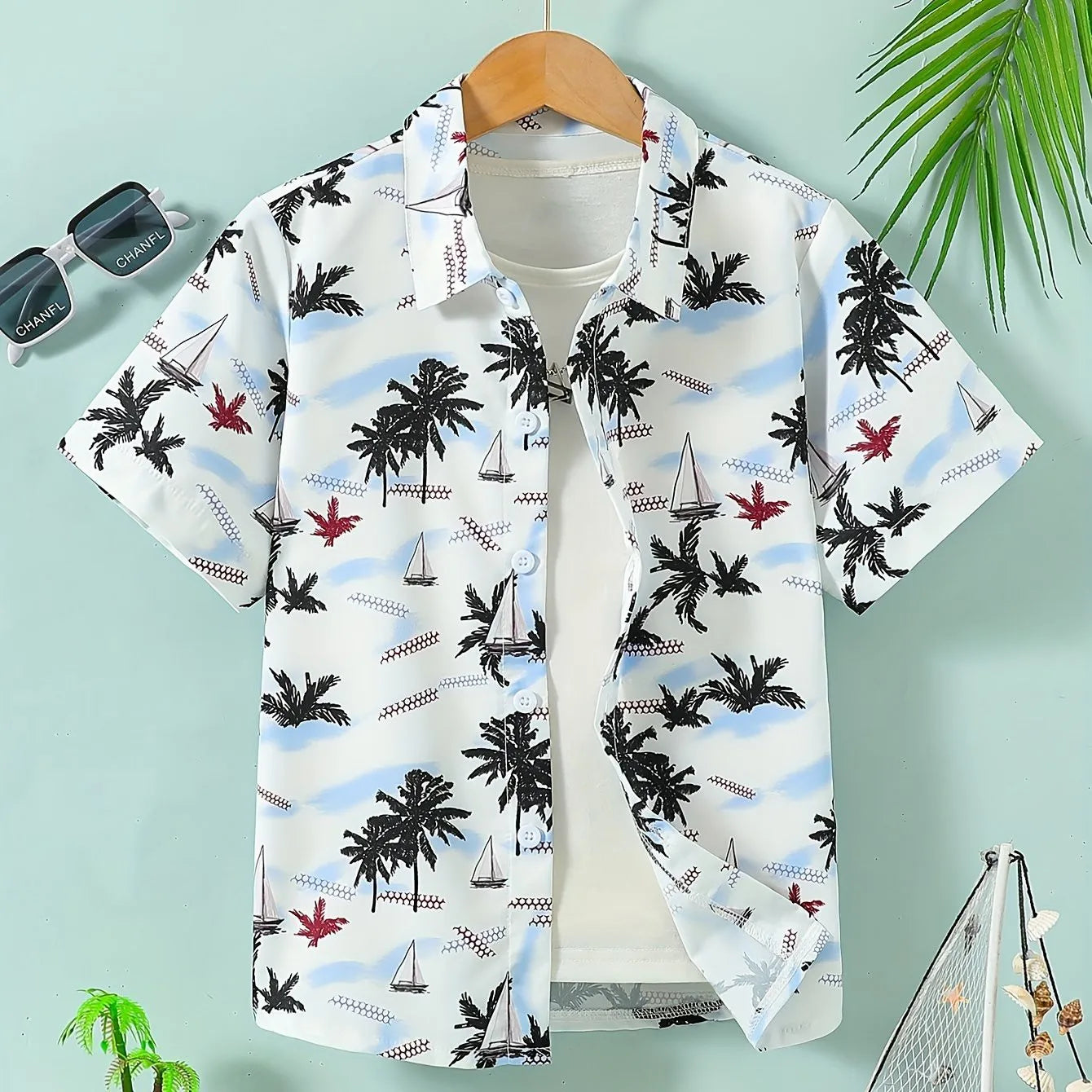 Kids Blouse Beach Coconut Tree 3D Printed Tops Oversize Streetwear Hawaiian Shirts Short Sleeve Boys Girls Shirts Children Top