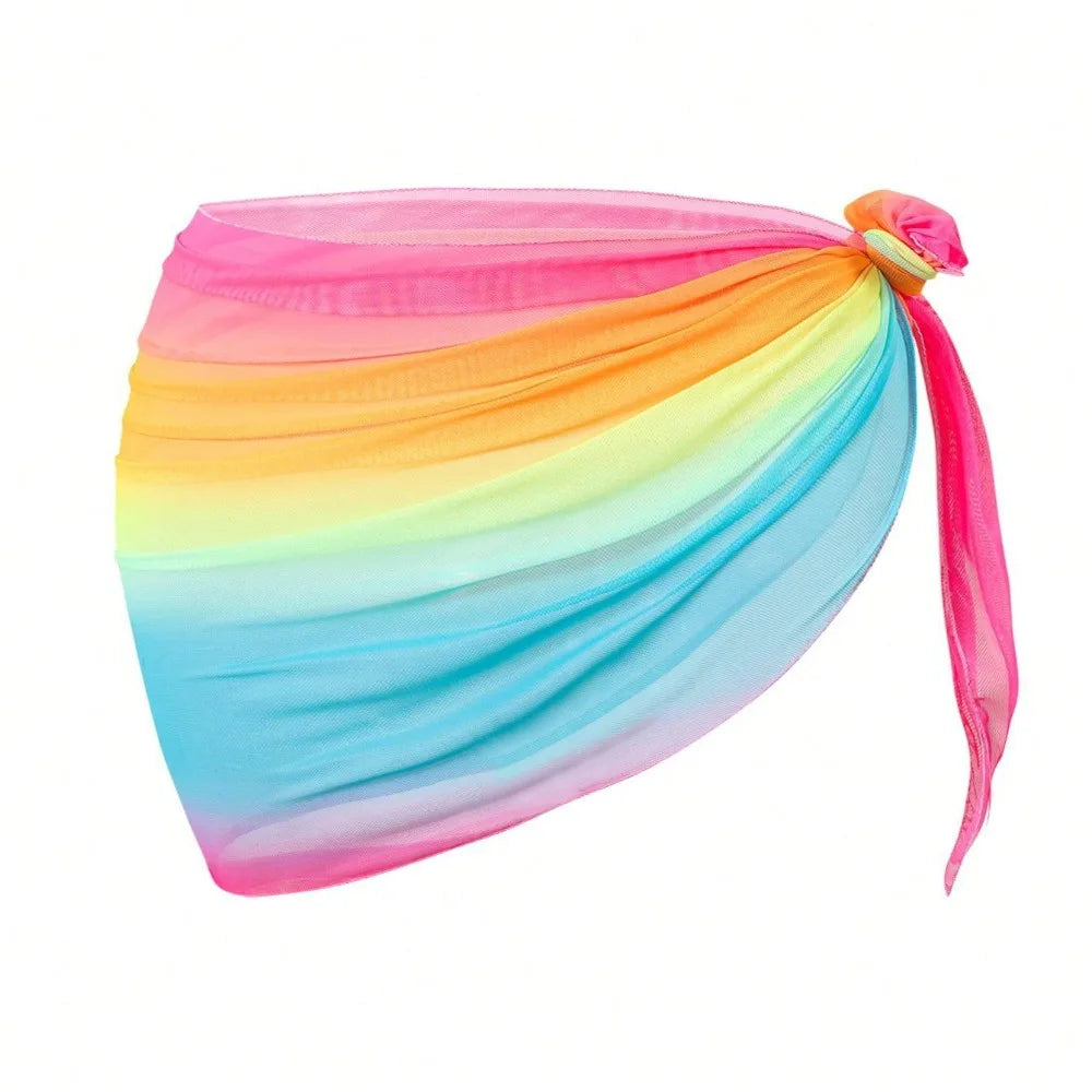 Chiffon Material Beach Dress UPF Protection Short Length Swimsuit Coverups Gradient Color Sheer Fabric Beach Cover Up Skirt
