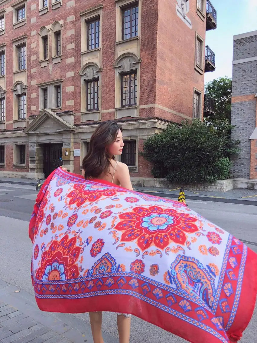 Fashions 90x180cm Twill Cotton Pareo Beach Cover-Ups Women Large Beach Dress Bikini Bathing Swimwear Cover Up Sarong Wrap Scarf