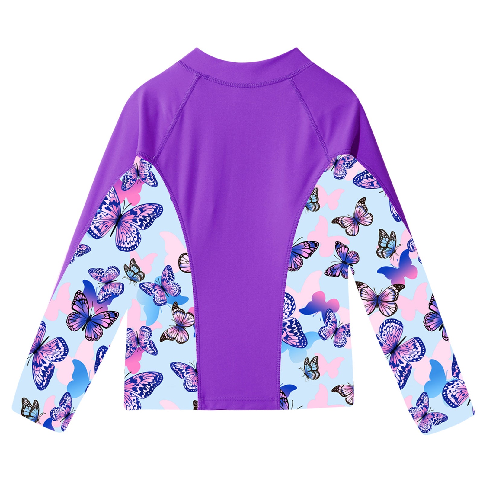 Kids Girls Print Rash Guard T-Shirt Swim Top Long Sleeve Zipper Tops UPF 50+ Sun Protection Pool Swimming Bathing Beach Swimwear