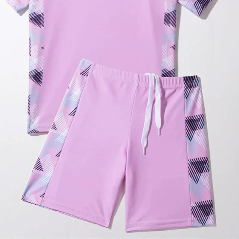 Boys Girls Split Swimsuit Children Surfing Quick Drying Swimming Sets Kids Short Sleeve Sleeve Shorts Swimwear 2 Piece Set