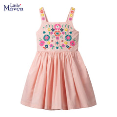 Little maven 2026 New Years Girls Dress Summer Girl Beach Floral Dresses for Girls 7 Years Embroidery Floral Baby Girls Clothes