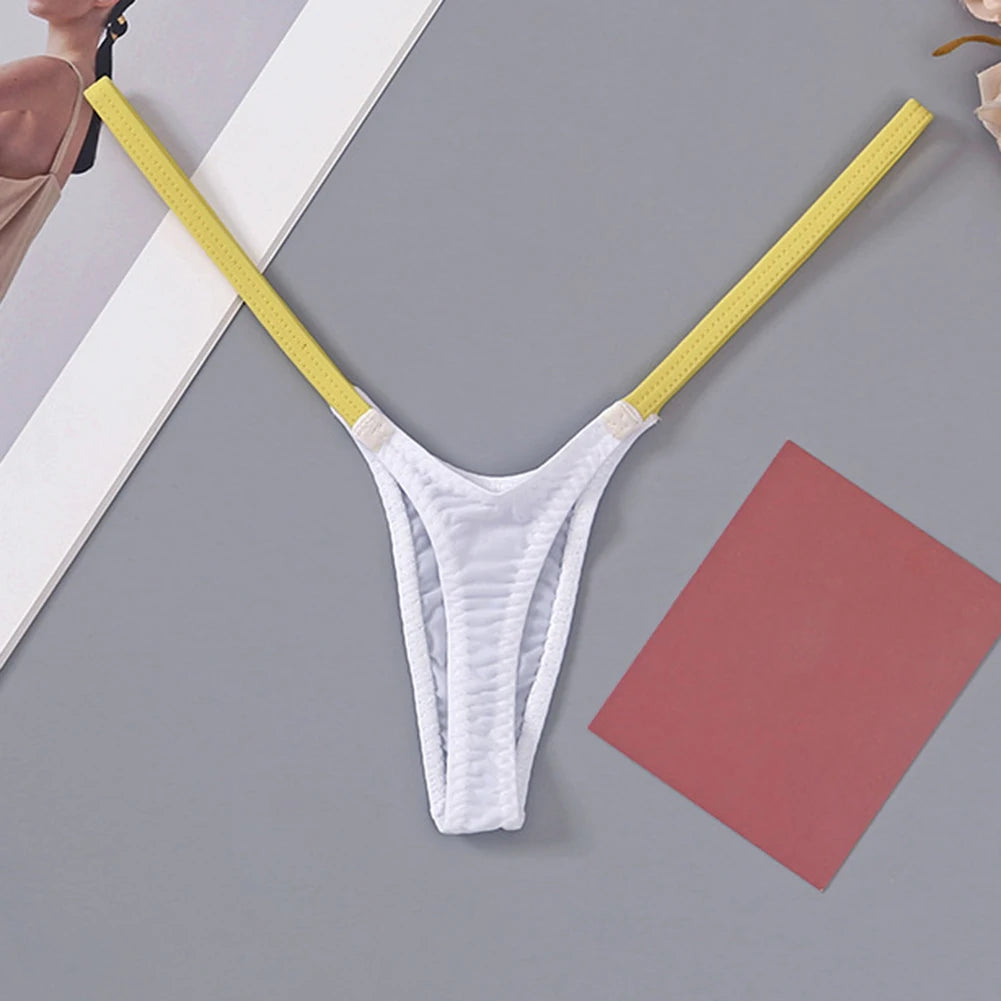 1pc Womens T Back Sexy Underwear Thin Straps Low Waist Multicolor Stitching Thongs Breathable Sexy Hot Mini G-string
