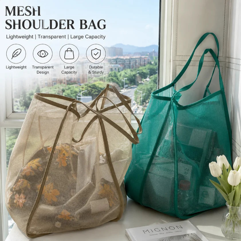 Mesh Beach Bag Lightweight, Breathable & Quick-Dry Travel Tote for Beach Trips Outdoor Activities, and Storage of Towels Toys