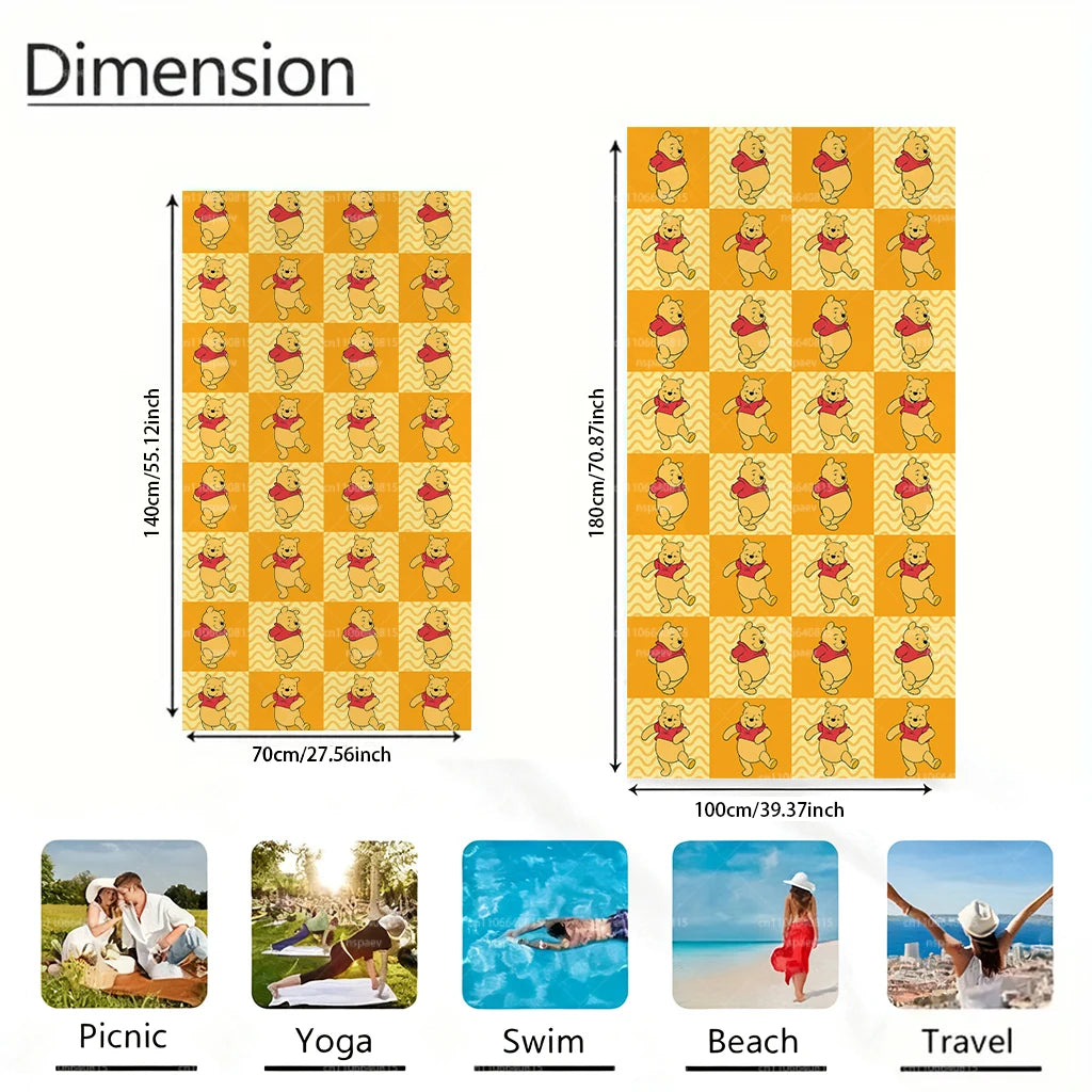 Winnie The Pooh Beach Towel for Adults Women Men, Cute Cartoon Printed Towel, Large Quick Dry Sand Free Microfiber Swim Towel