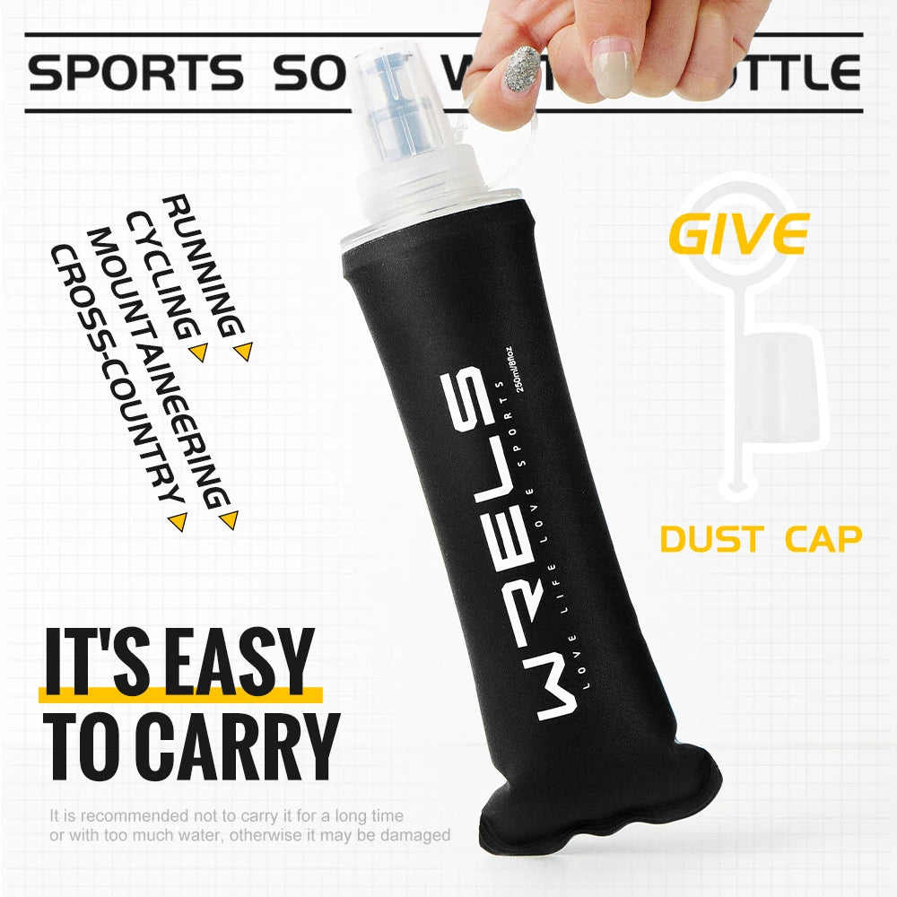 WRELS Water Bottle TPU Folding Soft Flask Outdoor Sport Water Bag Collapsible Water Bottle 500ml For Running Camping BPA Free