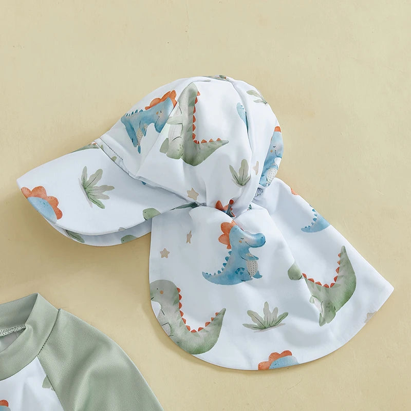 Toddler Boys Rash Guard Swimsuit Children Sportswear Dinner/Crab Print Long Sleeve Zip Bathing Suit with Swim Cap