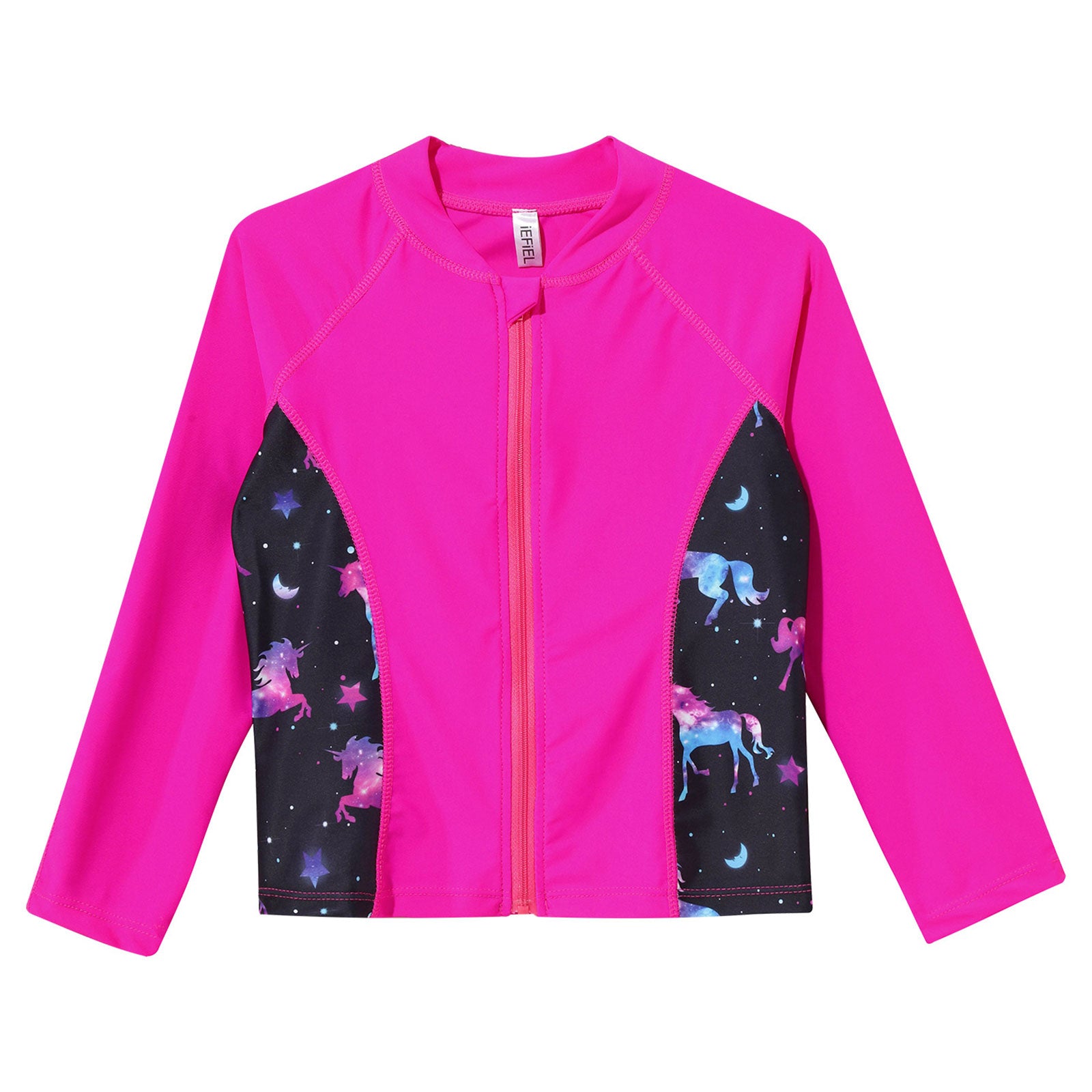Kids Girls Print Rash Guard T-Shirt Swim Top Long Sleeve Zipper Tops UPF 50+ Sun Protection Pool Swimming Bathing Beach Swimwear