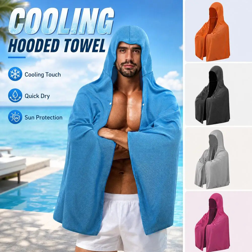 Cooling Hooded Towel Poncho UV Protection Sun Shield for Swimming Beach Pool Outdoor Sports Wipe Sweating Towel