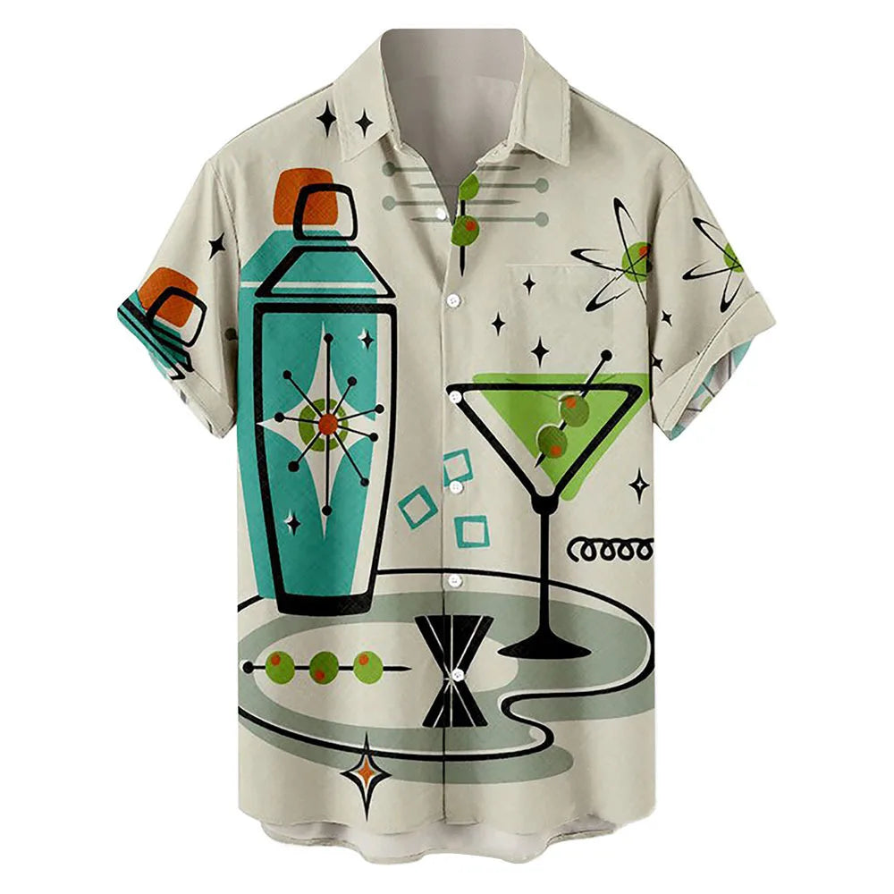 Summer New Hawaii Fashion Vacation Color Printed Casual Collar Short Sleeved Shirt for Men