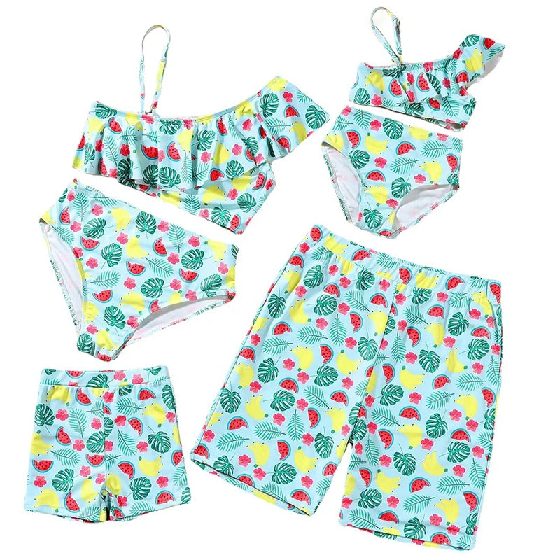 2023 Leaf Swimsuits Family Matching Outfits Look One-Piece Mother Daughter Swimwear Mommy and Me Clothes Father Son Swim Shorts
