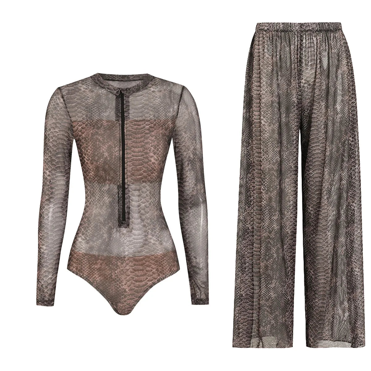 Women's Long Sleeve Swimwear Sunscreen One Piece Swimsuit High Elastic Thickened Mesh Loose Pants SPF35+ New Fitness Beachwear
