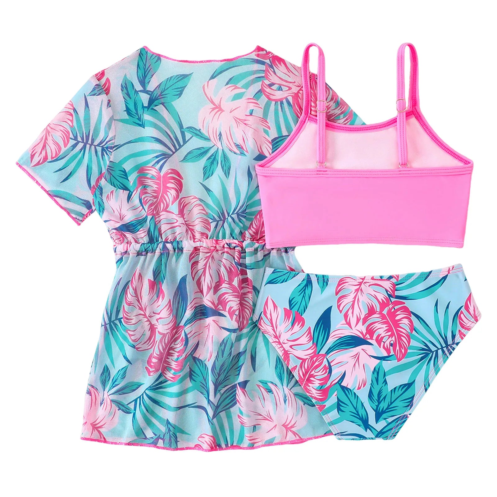 Girls Kids Swimsuit Three Piece Set Summer Split Children Swimwear Cover-Up Swim Suit Toddler Girl Beach Wear Monokini 4-7T
