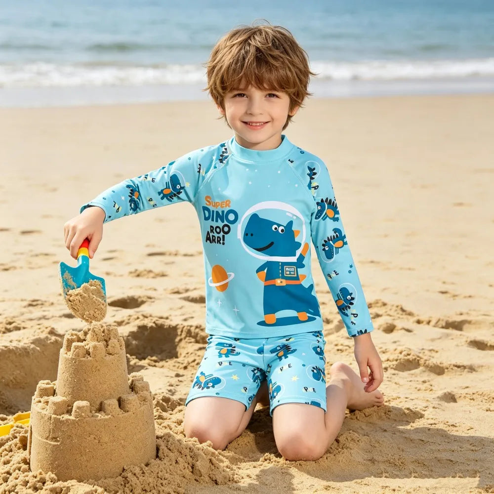 Children Surfing Suit Boys 2 to 3 4 5 6 7 8 9 10 11 Years Kids Swimming Suits Girls Spf 50+ Long Sleeves Stripe Swim Tops+Trunks