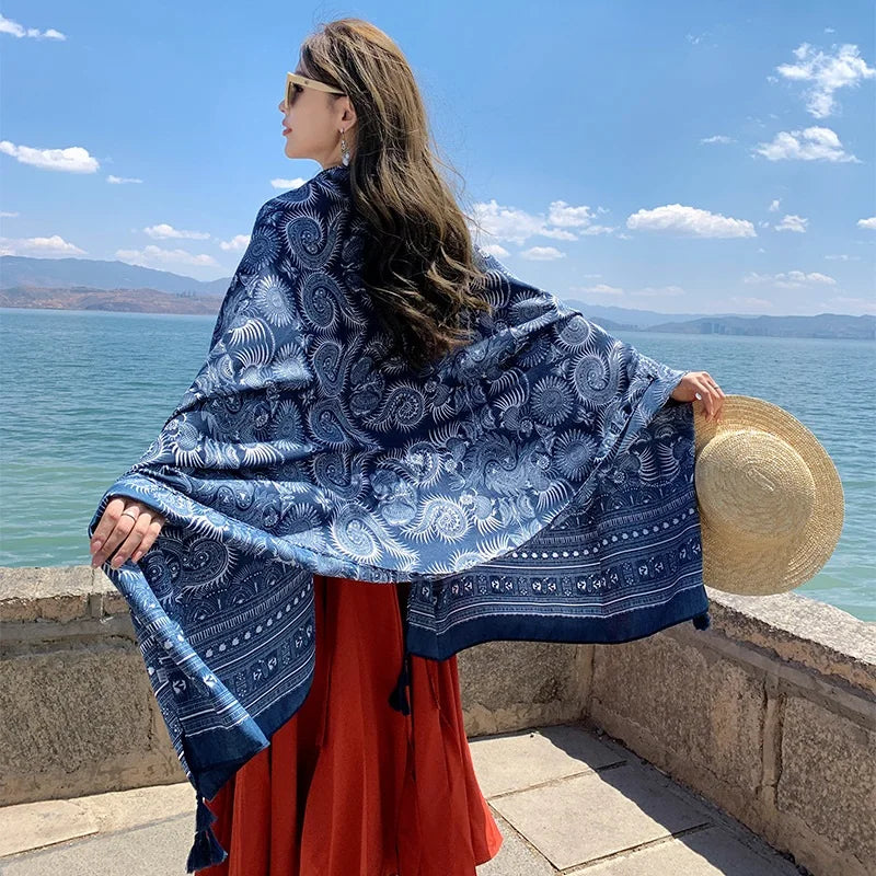 Fashions 90x180cm Twill Cotton Pareo Beach Cover-Ups Women Large Beach Dress Bikini Bathing Swimwear Cover Up Sarong Wrap Scarf