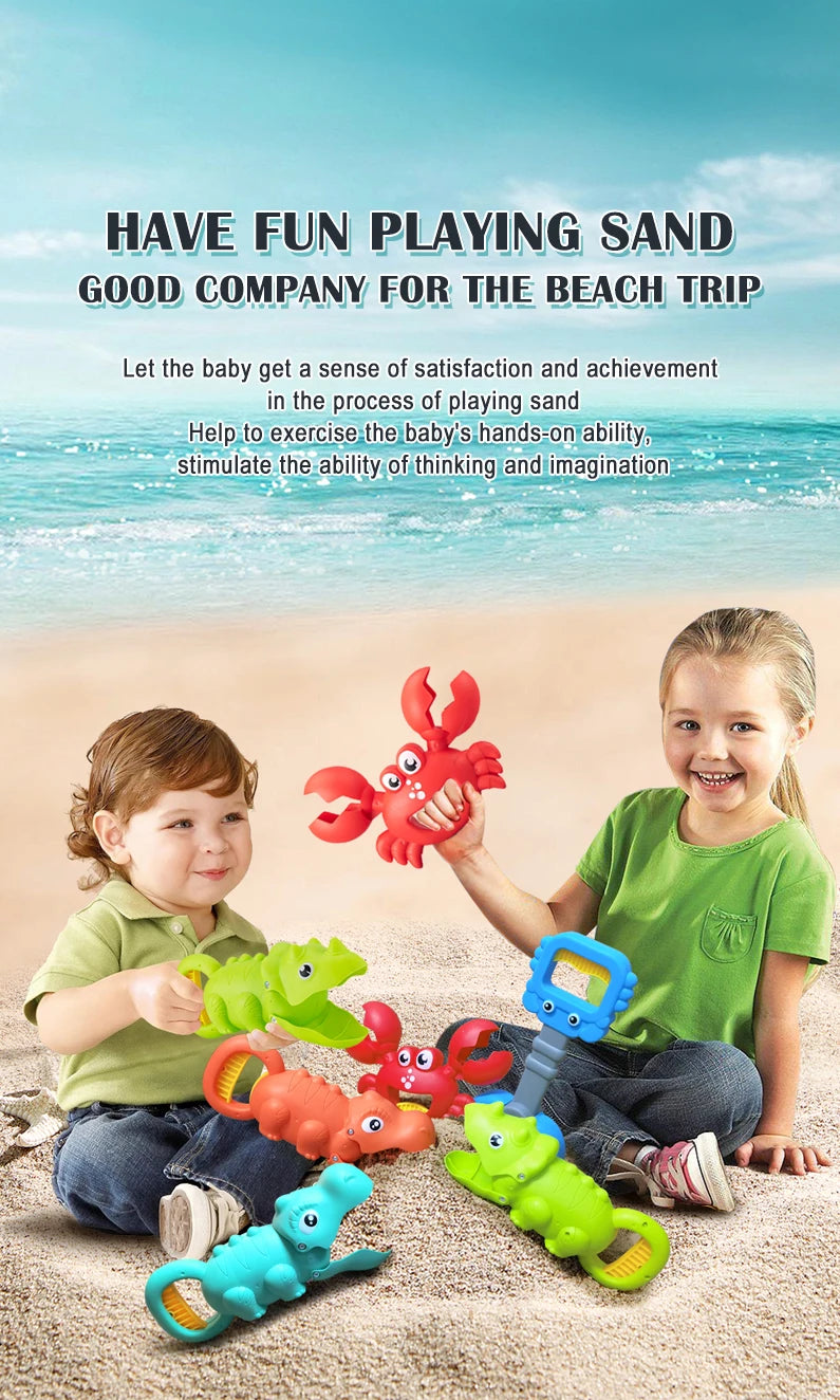 Children's beach toy, lobster, dinosaur toy clip, male and female crab foot pliers, robotic arm, beach dredging shovel set