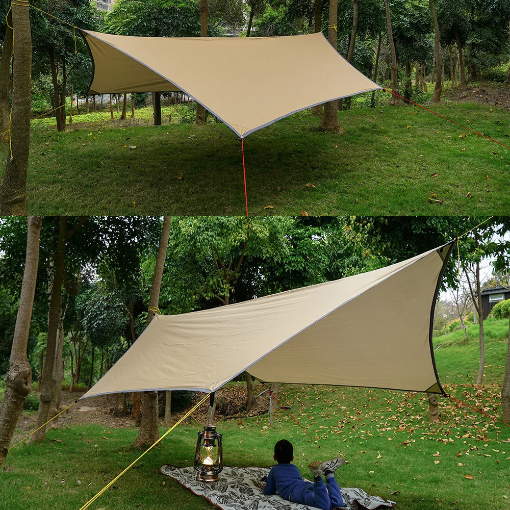 Lightweight 3x4M Hexagonal Camping Tarp Waterproof Awning Sun Shelter Outdoor Canopy for Hiking Beach Picnic Travel