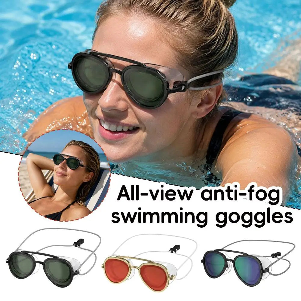 Full View Anti Fog Swimming Goggles Professional Anti Fog Full Angle Adjustable Strap Retro Swim Goggles for Men Women Swimmers