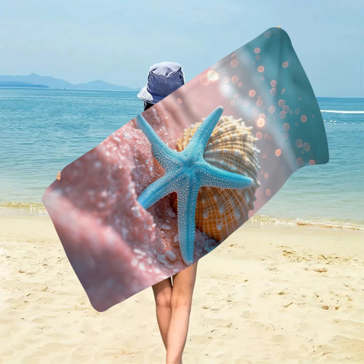 1pc Ocean element beach towel, suitable for outdoor sports, swimming, and fitness center multifunctional beach towel