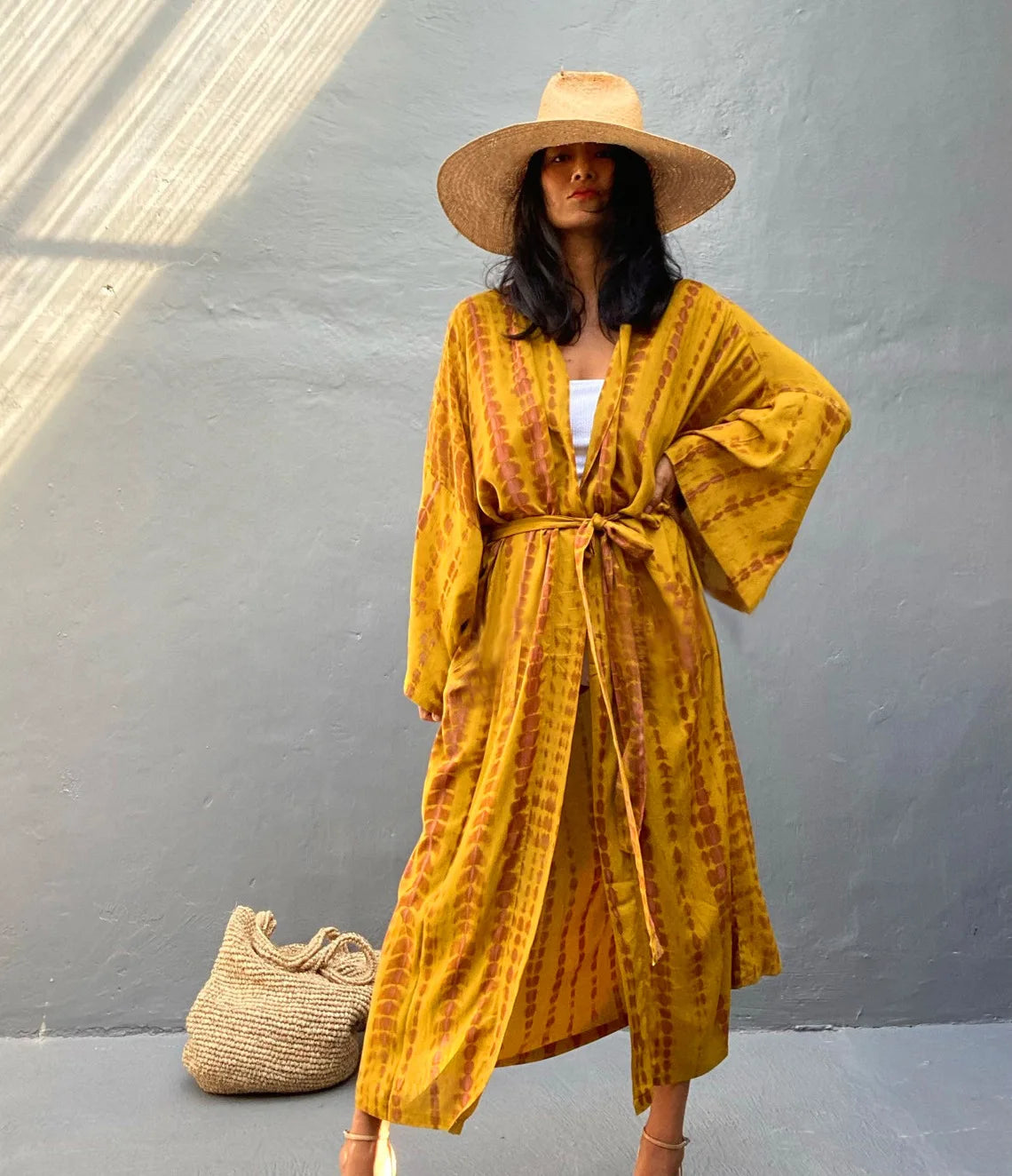 Women's Boho Stripe Tie Dye Swimsuit Cover Up with Belt Tunic Sarong Cardigan Dress Bikini Cover-ups Beach Wear Kimono