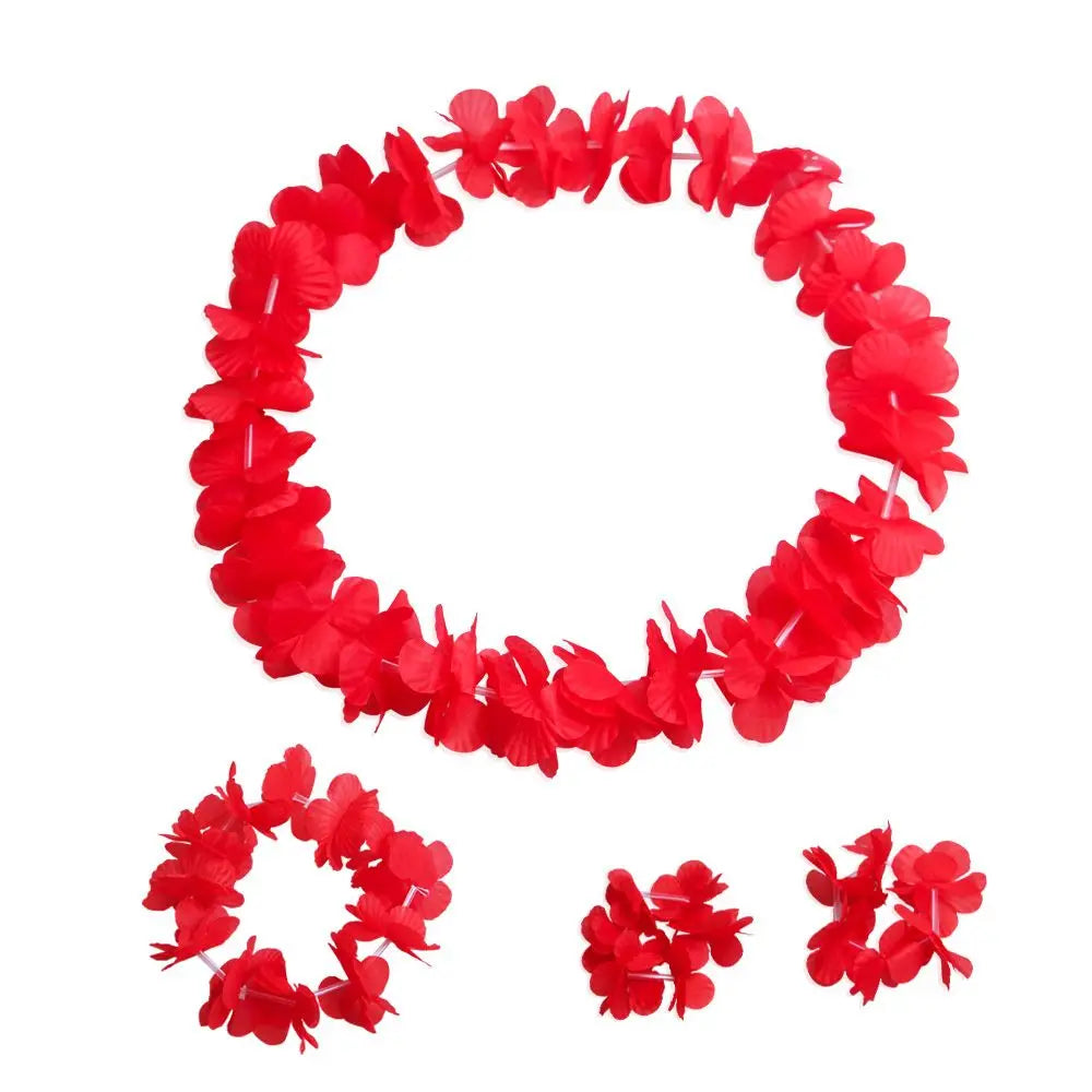4pcs/set Hawaiian Flower Lei Hula Necklace Garland Headband Wristbands Wedding Decorations Beach Tropical Party Supplies