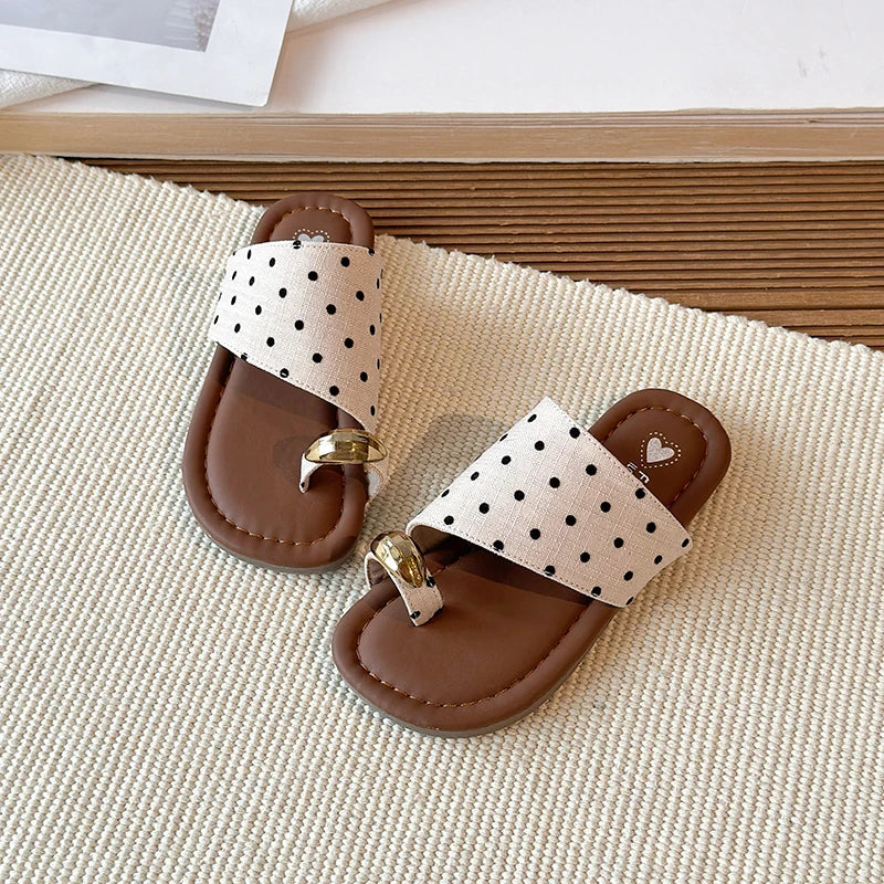 Kids Polka Dot Flip Flops Summer Open Toe Sandals with Metal Buckle Non-slip Soft Sole Beach Slippers for Girls 2026 New 26-36