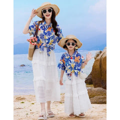 Vacation Family Matching Clothes Sets Mom Daughter Shirts Skirt Casual Dad Son Tops Shorts Resort Parent Child Two Piece Outfit